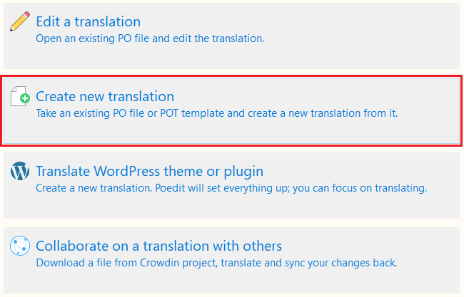 Create New Translation - Poedit