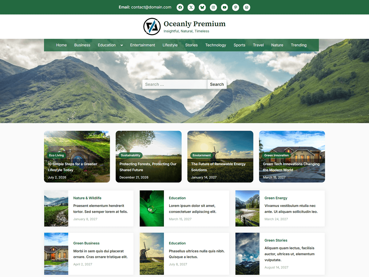 Green Color Scheme with Spotlight Posts and Featured Posts