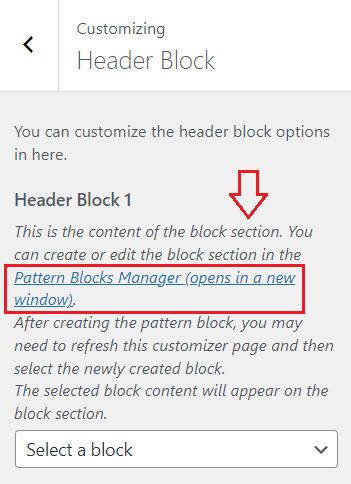 Header Block - Pattern Blocks Manager