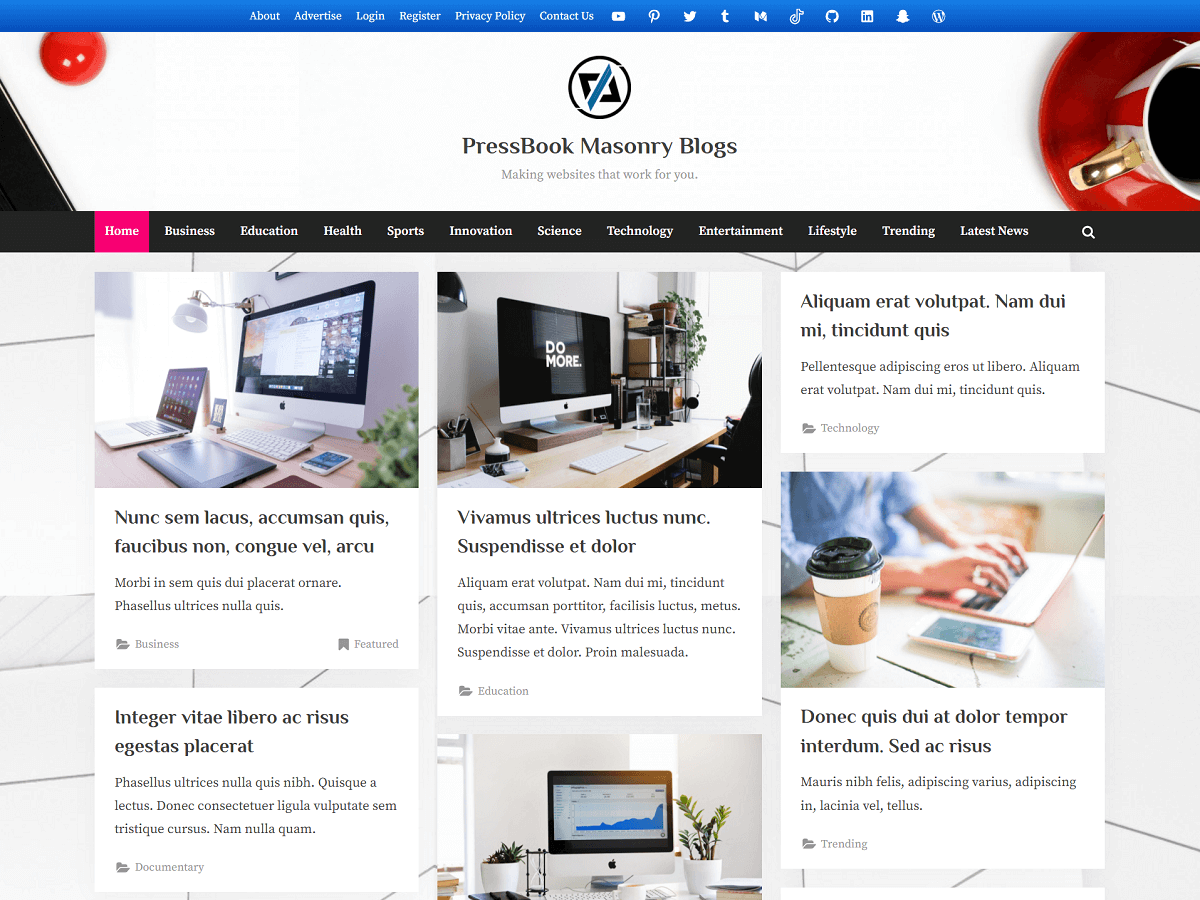 PressBook Masonry Blogs - WordPress Theme