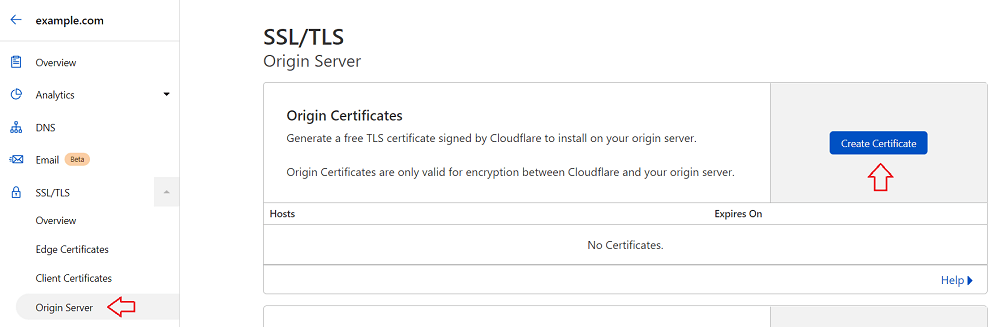 Origin Server - Create Certificate