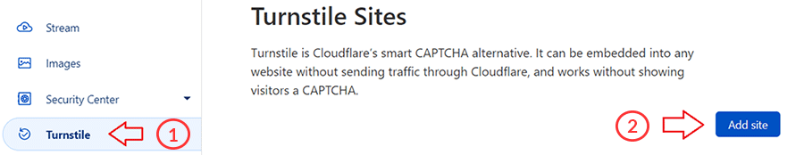 Cloudflare Turnstile - Add Site