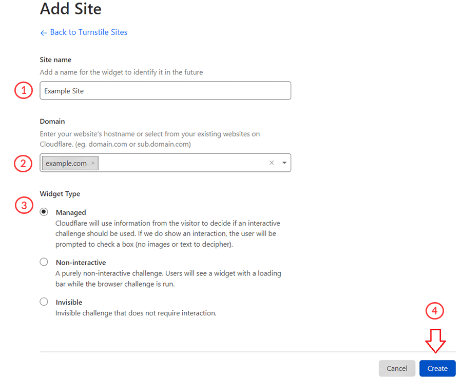 Domain and Widget Type - Cloudflare Turnstile