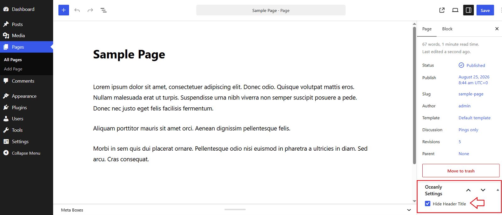 Hide Page Title - Oceanly Premium theme