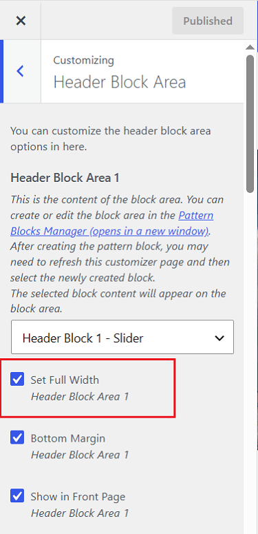 Set Full Width Option - Header Block Area - Oceanly Premium
